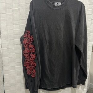 Black Long Sleeve Shirt with Red Skull Design